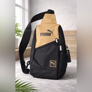 Puma Sidewall Strap Pack Sling Bag Crossbody‎ small messenger bag Black tan OS
